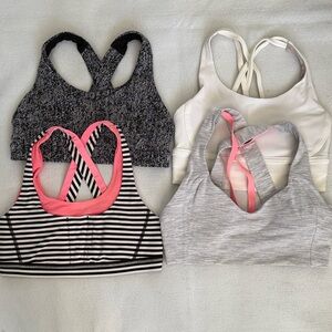 Lululemon Lot of Four Sports Bras - Gray, White, stripes,Black stripes Size 6